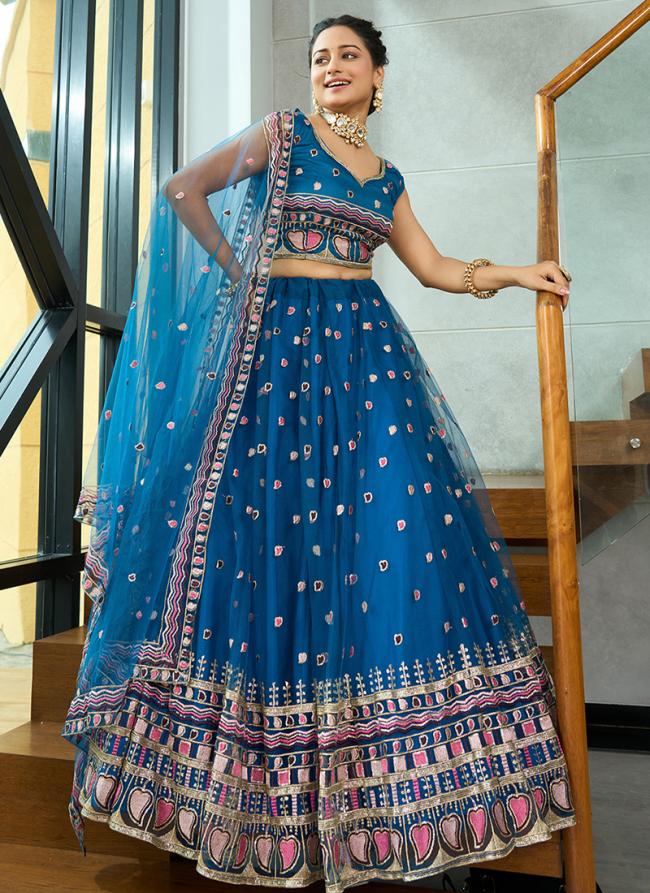 Georgette Sea Blue Party Wear Sequins Work Lehenga Choli